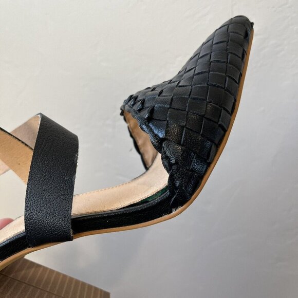 Bohme Zoey Black Heel Woven Boho 8.5 Pointed Strappy Leather Chunky Criss Cross - Picture 6 of 7